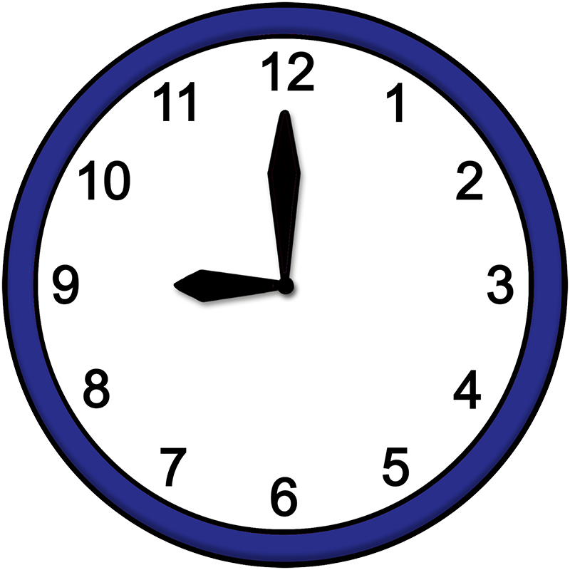 Eine blaue Uhr zeigt 9:00 Uhr an